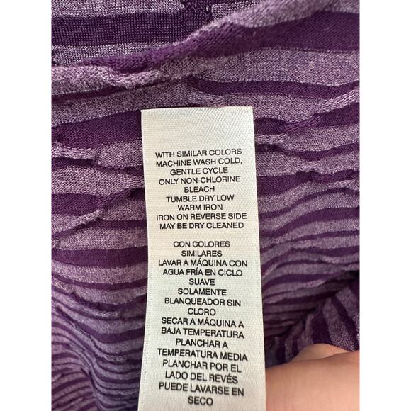 CHICO’S | Purple Knit Textured Stripes 3/4 Sleeve Asymmetrical Tunic Top | Large - Picture 8 of 8